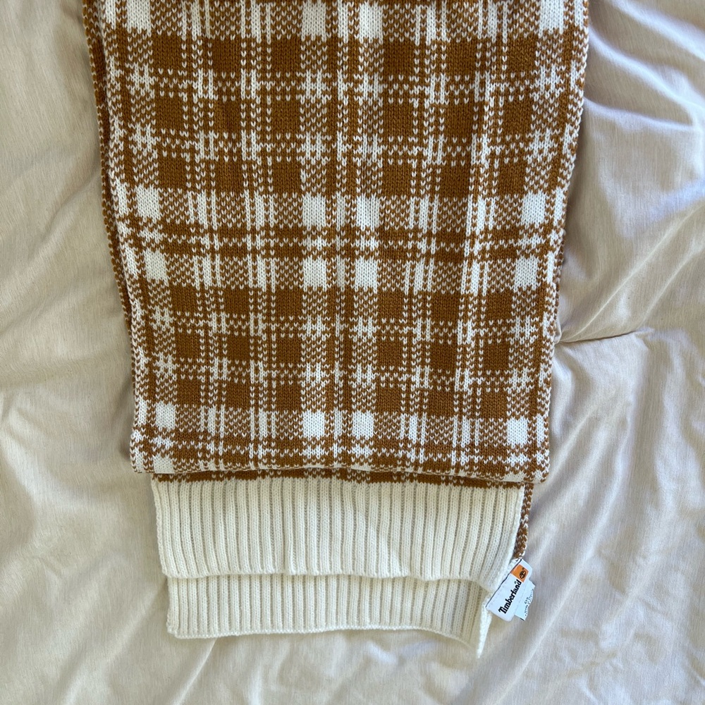 Timberland Brown Plaid Knit Scarf